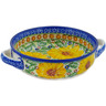 Polish Pottery Round Baker with Handles 8&quot; Yellow Petal Bliss