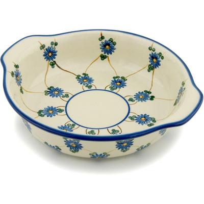 Polish Pottery Round Baker with Handles 9&quot; Aster Trellis