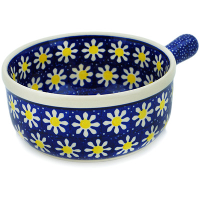 Polish Pottery Round Baker with Handles 9&quot; Daisy