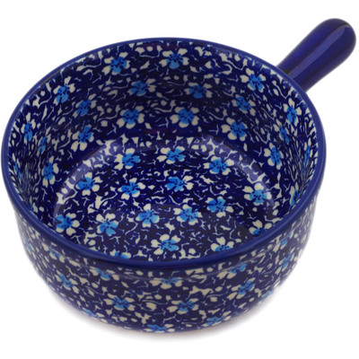 Polish Pottery Round Baker with Handles 9&quot; Flowers On The Lake