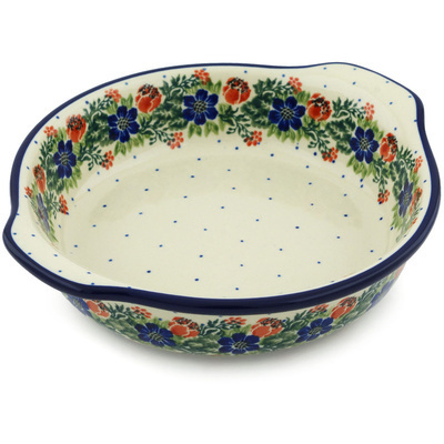 Polish Pottery Round Baker with Handles 9&quot; Polish Wreath