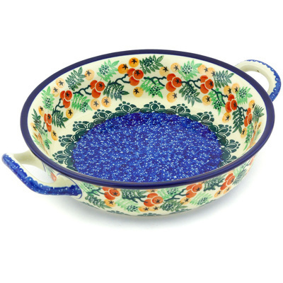 Polish Pottery Round Baker with Handles Medium Currant Tomatoes