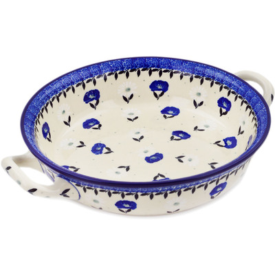 Polish Pottery Round Baker with Handles Medium Poppies In The Snow