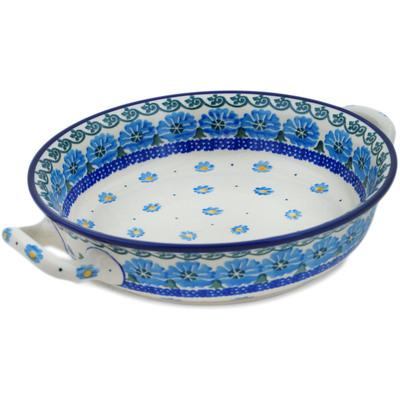 Polish Pottery Round Baker with Handles Medium Poppy Circle