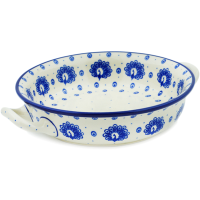 Polish Pottery Round Baker with Handles Medium Show And Tail