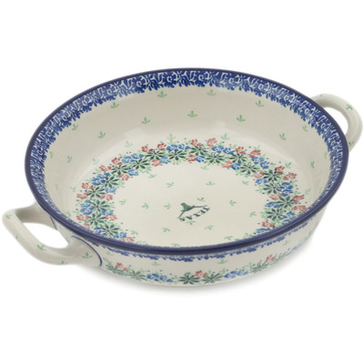 Polish Pottery Round Baker with Handles Medium Texas Wildflower