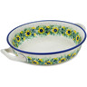 Polish Pottery Round Baker with Handles Medium Yellow Bridge