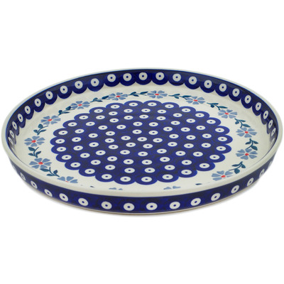 Polish Pottery Round Platter 10&quot; Peacock Forget-me-not