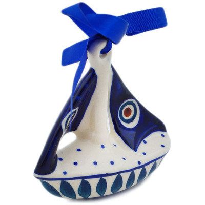 Polish Pottery Sailboat Ornament 3&quot; Peacock