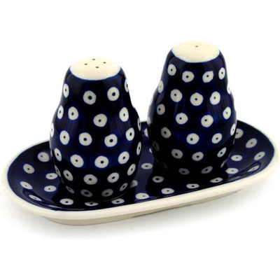 Polish Pottery Salt and Pepper 3-Piece Set Blue Eyes