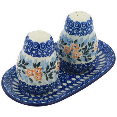 Polish Pottery Salt and Pepper 3-Piece Set Lovely Sequence UNIKAT