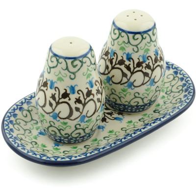 Polish Pottery Salt and Pepper 3-Piece Set Woodland Lace