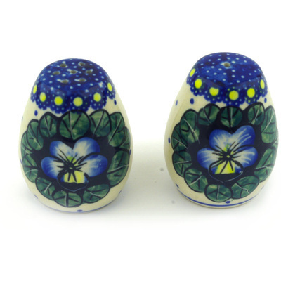 Polish Pottery Salt and Pepper Set 2&quot; Flower In The Grass UNIKAT