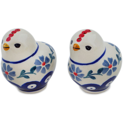 Polish Pottery Salt and Pepper Set 2&quot; Peacock Forget-me-not