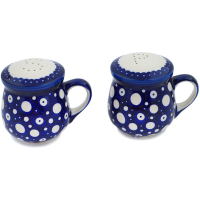 Polish Pottery Salt and Pepper Set 4&quot; Blue Eye Scatter UNIKAT