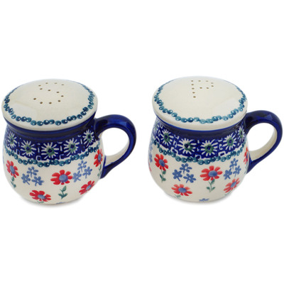 Polish Pottery Salt and Pepper Set 4&quot; Full Blossom