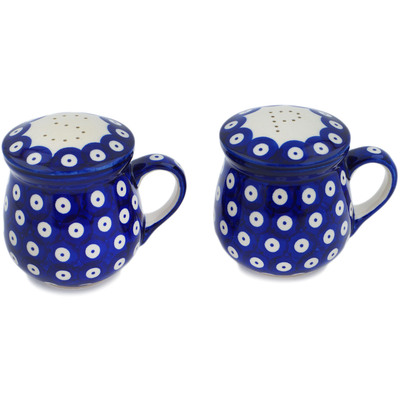 Polish Pottery Salt and Pepper Set 4&quot; Peacock Eyes