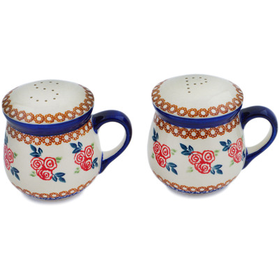 Polish Pottery Salt and Pepper Set 4&quot; Radiant Roses