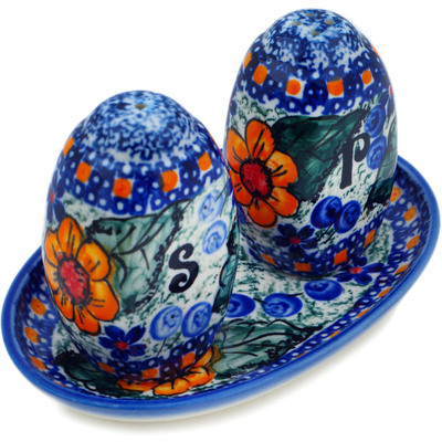 Polish Pottery Salt and Pepper Set 5&quot; Bold Pansy