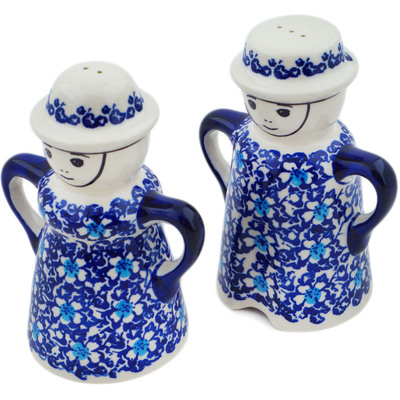 Polish Pottery Salt and Pepper Set 5&quot; Flowers On The Lake