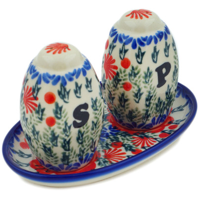 Polish Pottery Salt and Pepper Set 5&quot; Lone Poppy