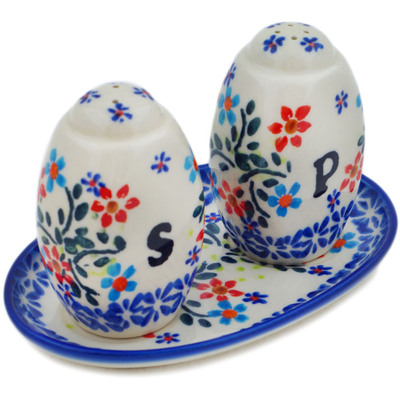 Polish Pottery Salt and Pepper Set 5&quot; Neon Wreath