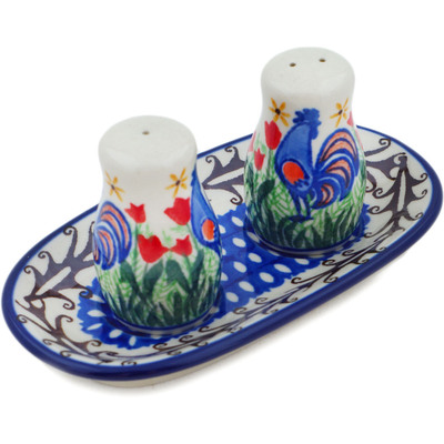 Polish Pottery Salt and Pepper Set 5&quot; Spring Chickens UNIKAT