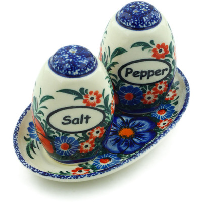 Polish Pottery Salt and Pepper Set 5&quot; Summertime Blues UNIKAT