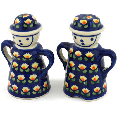 Polish Pottery Salt and Pepper Set 5&quot; Waterlily
