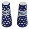 Polish Pottery Salt and Pepper Set 6&quot; Peacock Forget-me-not