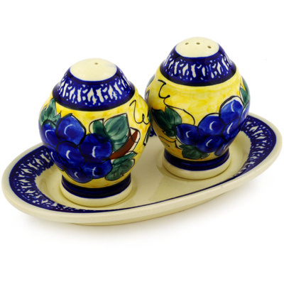 Polish Pottery Salt and Pepper Set 7&quot; Tuscan Grapes