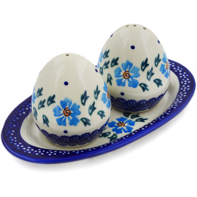 Polish Pottery Salt and Pepper Set Blue Cornflower
