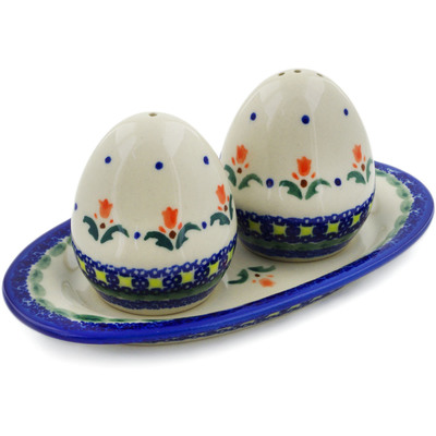 Polish Pottery Salt and Pepper Set Cocentric Tulips