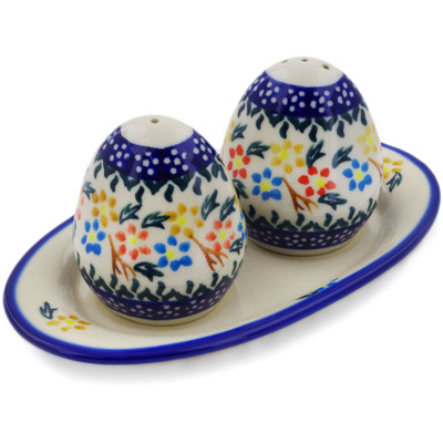 Polish Pottery Salt and Pepper Set Spring Flower Ring