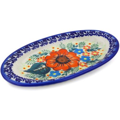 Polish Pottery Salt and Pepper Tray 7&quot; Bold Poppies UNIKAT