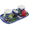 Polish Pottery Salt and Pepper with Toothpick Holder 8&quot; Vivid Garden UNIKAT
