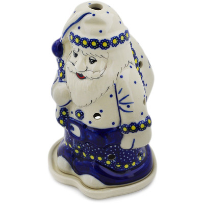 Polish Pottery Santa Candle Holder 6&quot; Flower In The Grass UNIKAT
