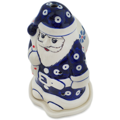 Polish Pottery Santa Candle Holder 6&quot; Peacock Forget-me-not