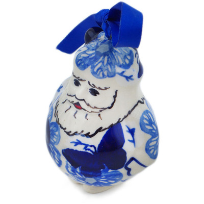 Polish Pottery Santa Claus Ornament 4&quot; Cobalt Butterflies UNIKAT