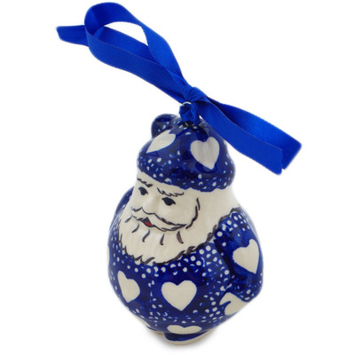 Polish Pottery Santa Claus Ornament 4&quot; Heart&#039;s Full Of Love