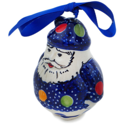 Polish Pottery Santa Claus Ornament 4&quot; Lights In The Sky