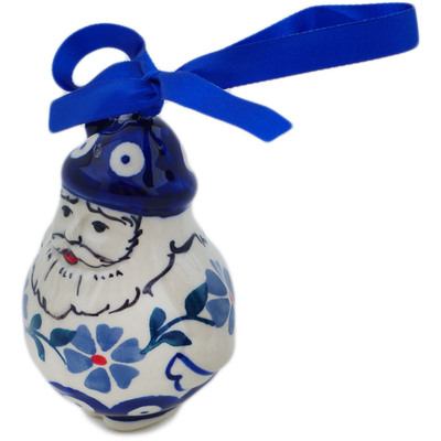 Polish Pottery Santa Claus Ornament 4&quot; Peacock Forget-me-not