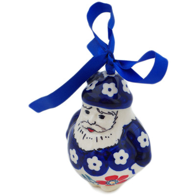 Polish Pottery Santa Claus Ornament 4&quot; Poppies And Ferns