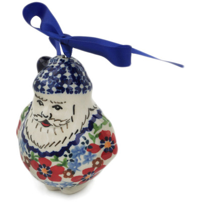 Polish Pottery Santa Claus Ornament 4&quot; Red Flower Meadow