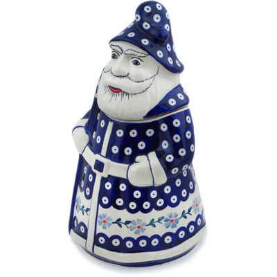 Polish Pottery Santa Shaped Jar 13&quot; Peacock Forget-me-not