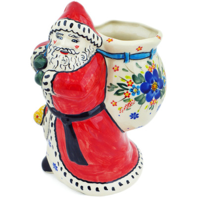 Polish Pottery Santa Shaped Jar 9&quot; Blue Bouquet