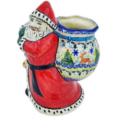 Polish Pottery Santa Shaped Jar 9&quot; Christmas Reindeer