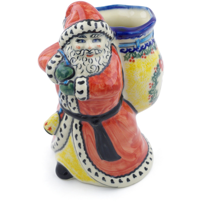 Polish Pottery Santa Shaped Jar 9&quot; Reindeer Wreath UNIKAT