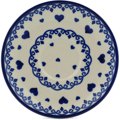 Polish Pottery Saucer 5&quot; Blue Valentine Hearts