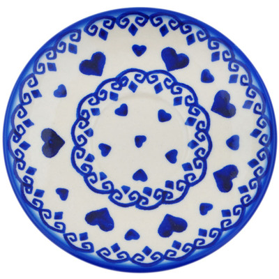 Polish Pottery Saucer 5&quot; Blue Valentine Hearts